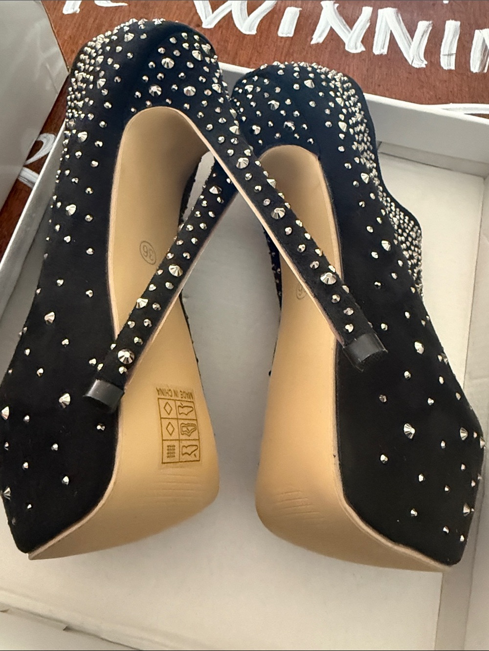 Black size 36 Crystal-Embellished Women's High Heel Booties - Picture 8 of 9